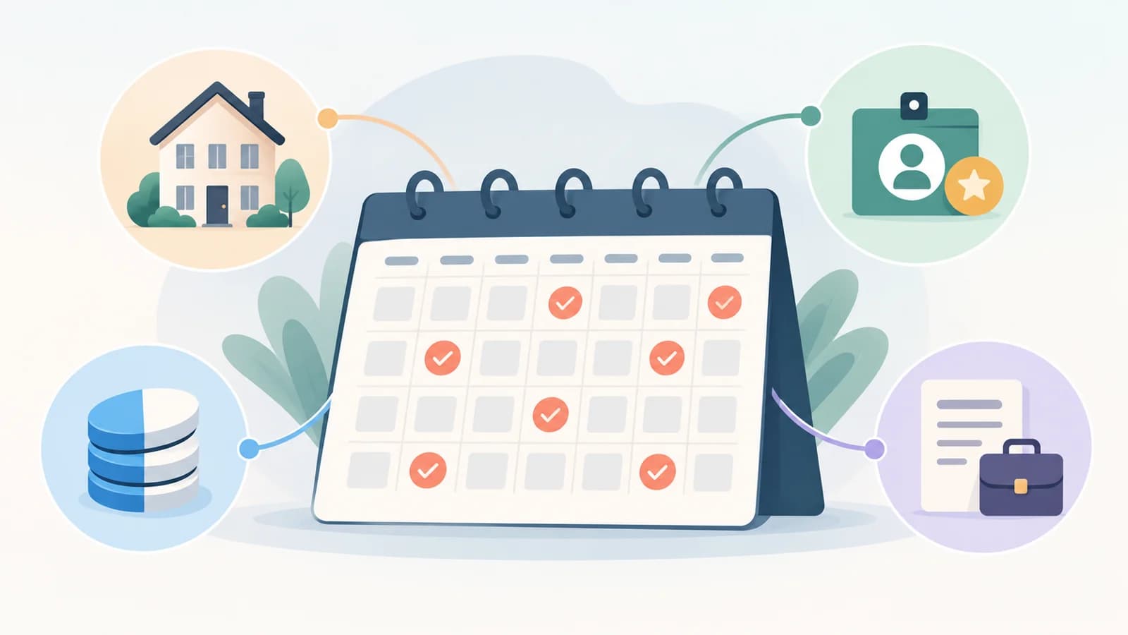 A recurring calendar cycle represents regular obligations and due dates.